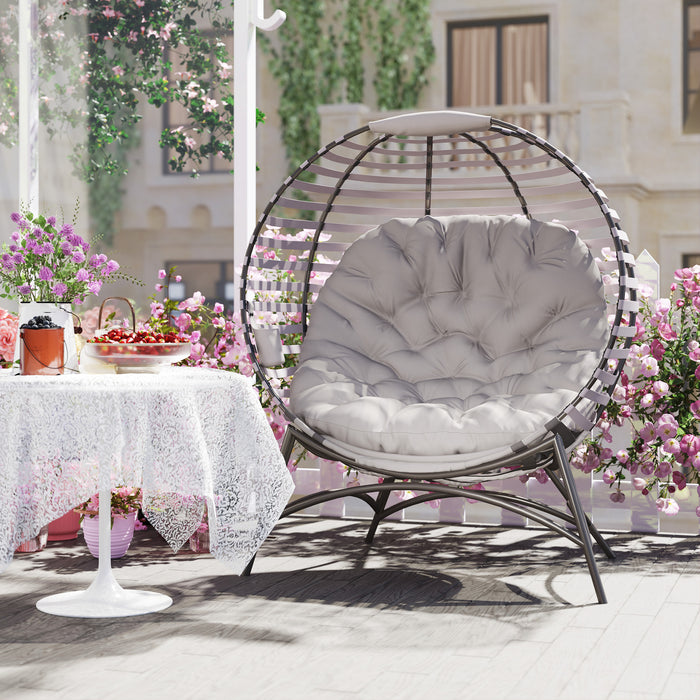 Light Grey Rattan Egg Chair with Cushion and Side Pocket for Garden Comfort by Outsunny