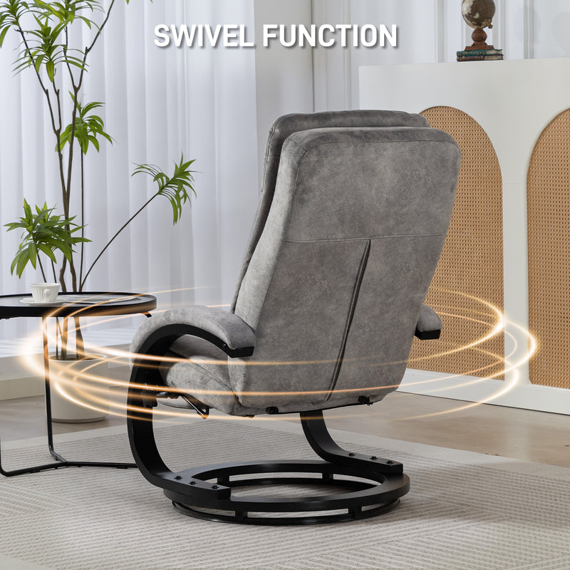 Swivel Recliner Armchair With Footrest And Wooden Base For Lounge Or Office Use Grey