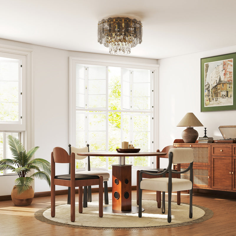 3 Light Vintage Ceiling Chandelier Flush Mount With Crystal Glass Shades For Living Room Gold