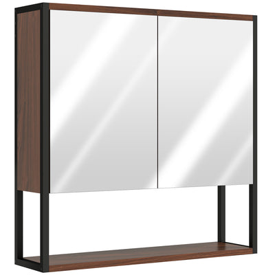 Bathroom Mirror Cabinet With Soft Close Doors And Adjustable Shelf For Storage, Natural Wood