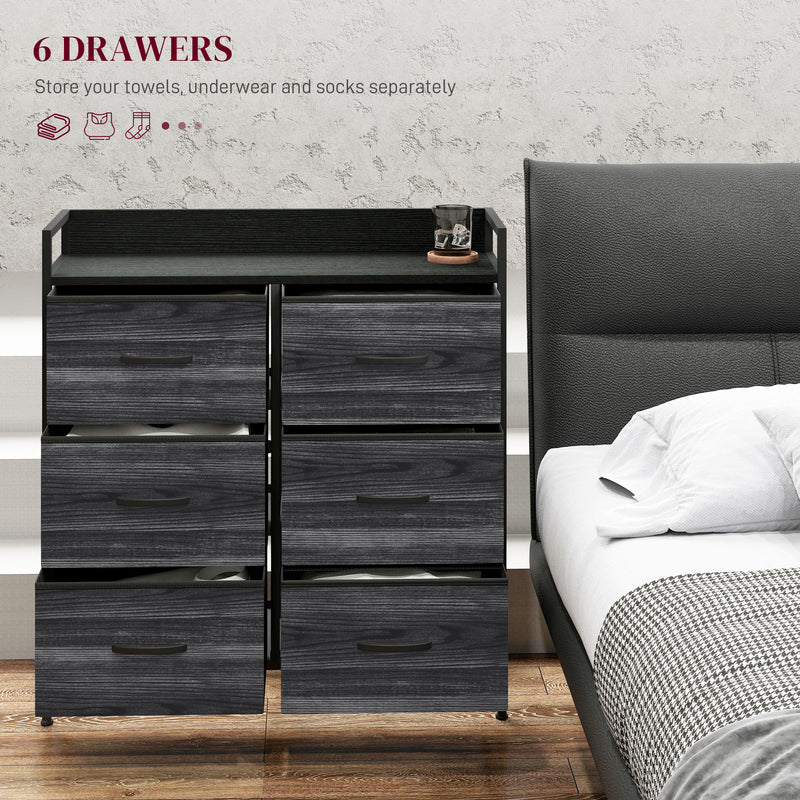 Rustic Black Chest of 6 Fabric Drawers for Bedroom and Living Room Storage by HOMCOM