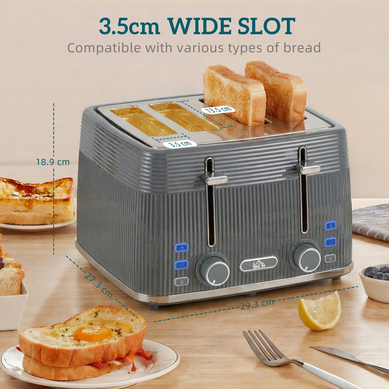 4 Slice Toaster with Dual Controls for Easy Family Breakfasts Grey AOSOM