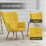 Yellow Velvet Wingback Accent Chair with Tufted Upholstery for Lounge or Bedroom Comfort