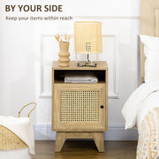 2 Piece Rattan Bedside Tables With Shelf and Cupboard for Bedroom Storage Natural