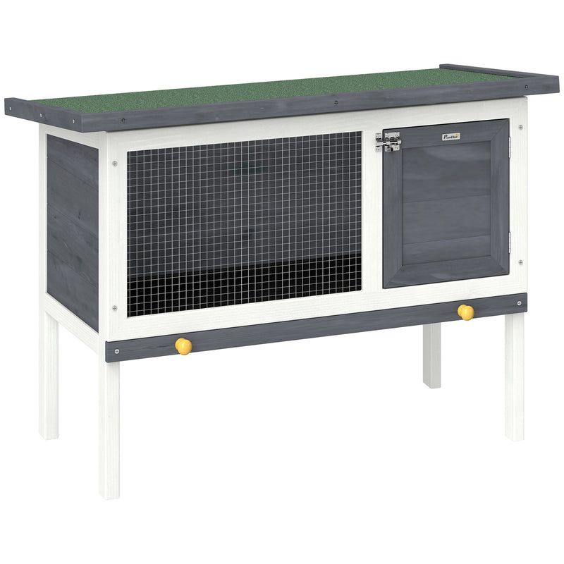 Wooden Outdoor Rabbit Hutch with Raised Base and Easy Clean Tray Grey White AOSOM