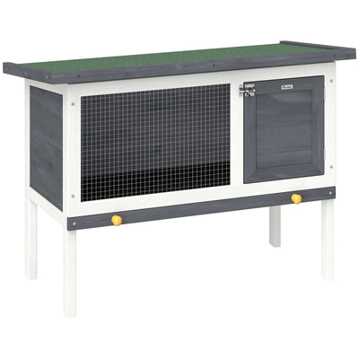 Wooden Outdoor Rabbit Hutch with Raised Base and Easy Clean Tray Grey White AOSOM