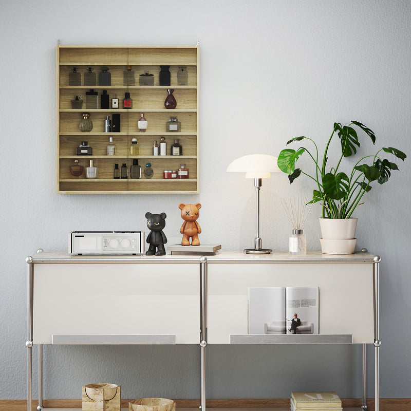 Oak Display Cabinet with Glass Doors and Six Shelves for Storage and Showcase by HOMCOM