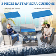 Sky Blue Garden Seat Cushion Pads Set of 3 for Rattan Furniture by Outsunny
