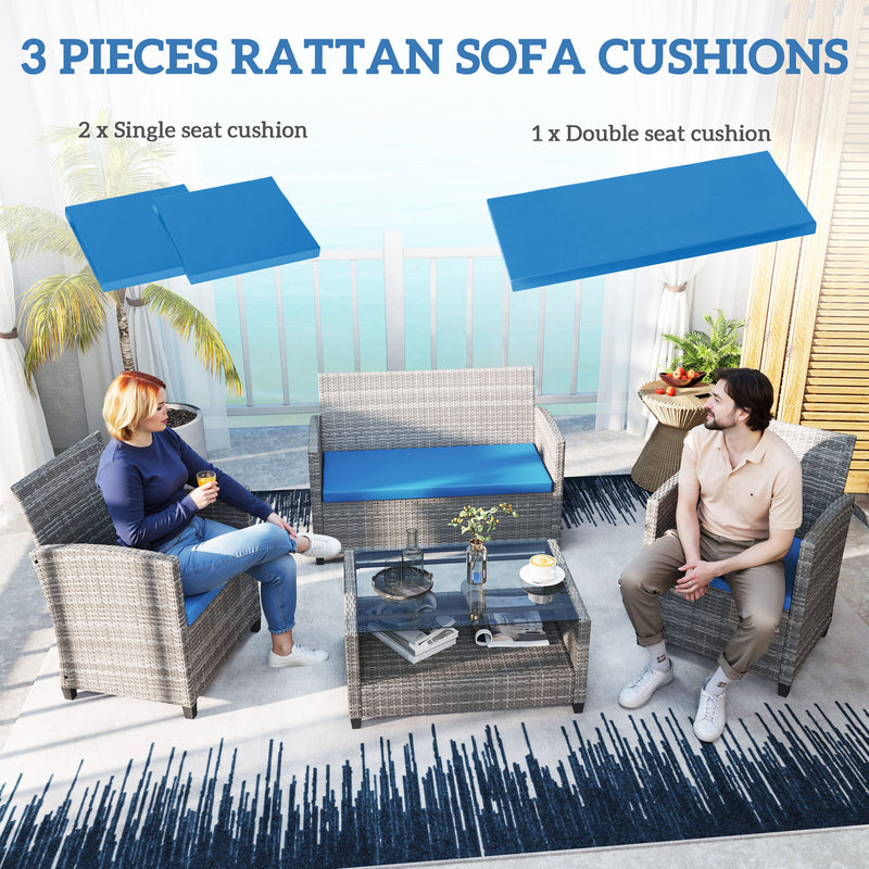 Sky Blue Garden Seat Cushion Pads Set of 3 for Rattan Furniture by Outsunny