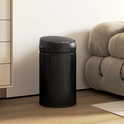 30L Touchless Kitchen Sensor Bin with Lid for Rubbish Waste Stainless Steel Black AOSOM