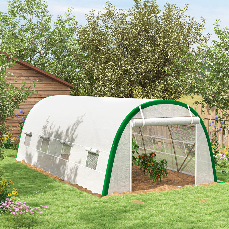 Walk In Polytunnel Greenhouse With Mesh Windows And Zipped Doors For Garden Use White AOSOM