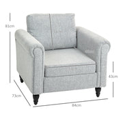 Vintage Upholstered Accent Chair with Back Cushion and Rolled Arms for Living Room Light Grey