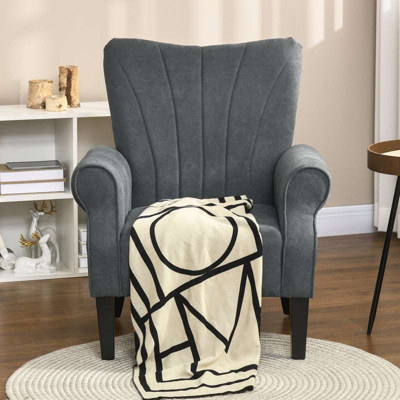Upholstered Accent Armchair with High Back and Wood Legs Ideal for Living Room Grey