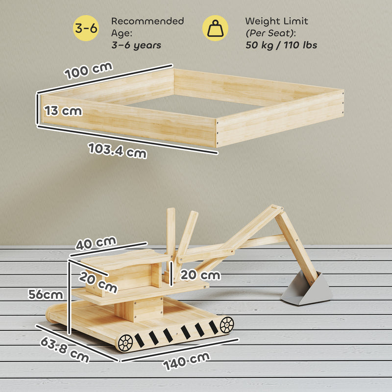 Wooden Sandpit With 360 Degree Digger for Creative Outdoor Play Ages 3 to 6 Natural Wood AOSOM