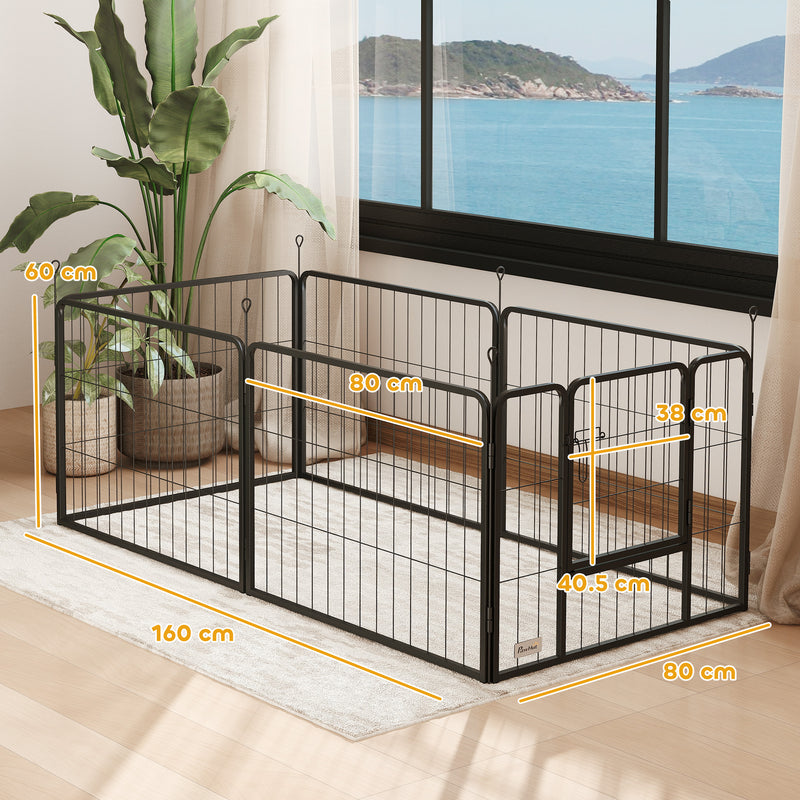 6 Panel Portable Dog Playpen with Door 60cm High for Small Dogs Black by PawHut