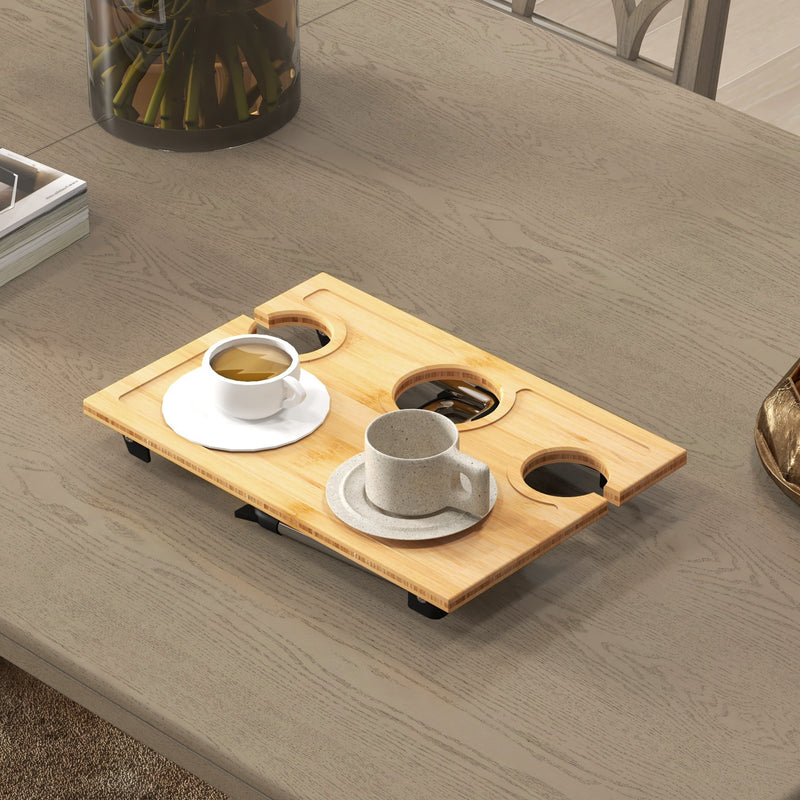 Portable Bamboo Picnic Table with Wine and Glass Holders for Outdoor Use, Natural AOSOM