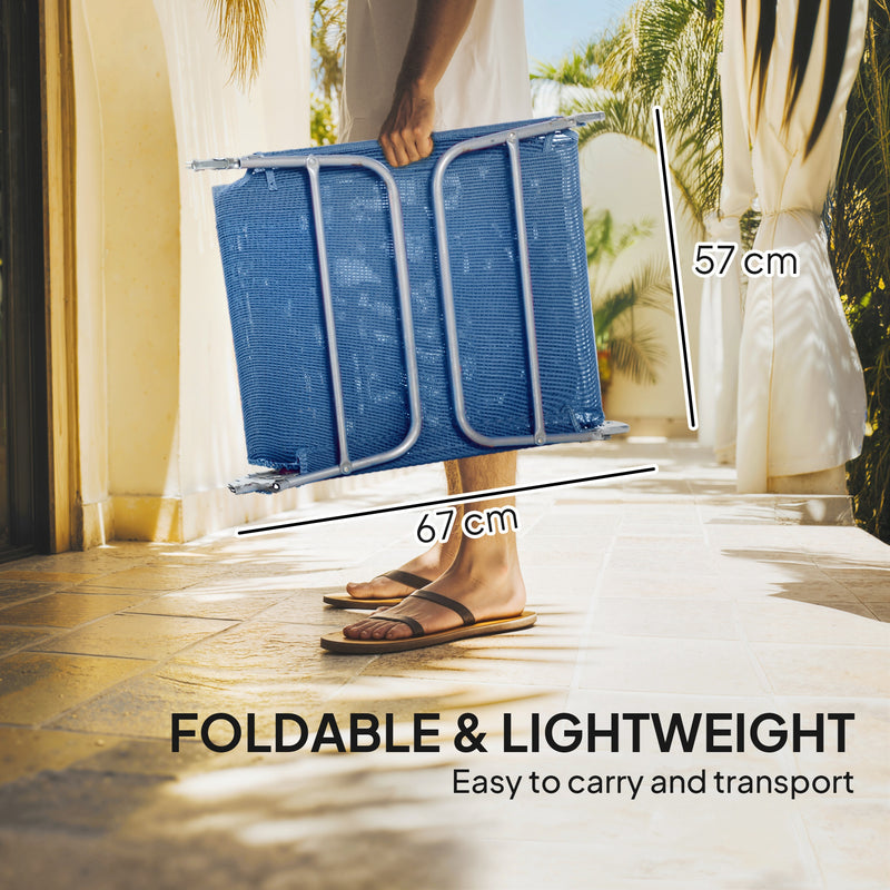 Folding Sun Lounger with Adjustable Headrest for Garden or Beach Use Dark Blue Outsunny