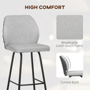 Set of 4 Upholstered Bar Stools with Backs Steel Legs for Kitchen or Dining Room Light Grey AOSOM