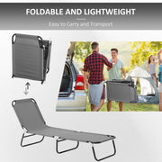 2 Pack Folding Sun Loungers with 5 Position Recline and Breathable Mesh for Garden Use Grey AOSOM