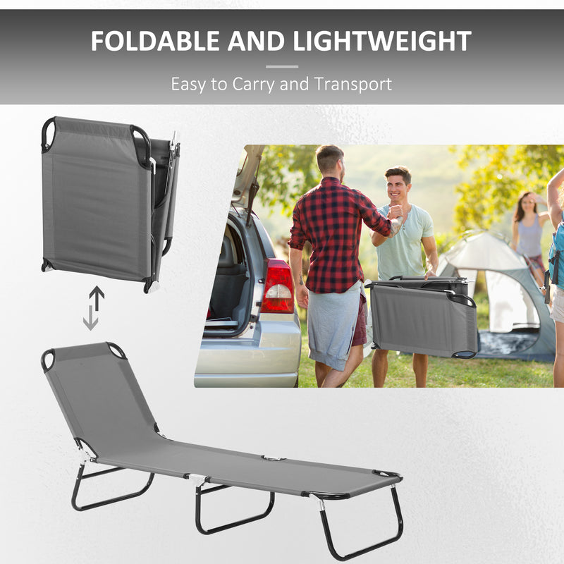2 Pack Folding Sun Loungers with 5 Position Recline and Breathable Mesh for Garden Use Grey AOSOM