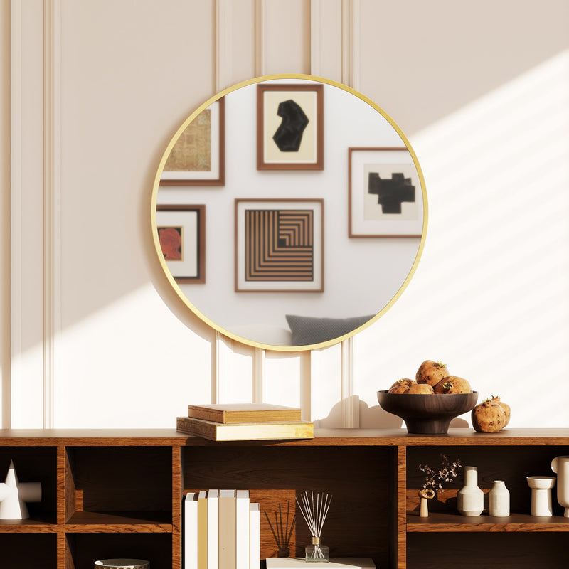 Large Round Mirror For Wall 61cm Gold Modern Decorative Accent For Bedroom Living Room Bathroom