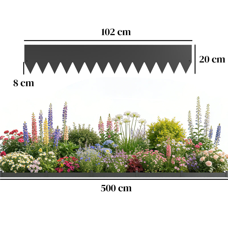 Metal Garden Border Fence Easy Fit Flexible Panels for Neat Flowerbeds and Paths Black AOSOM