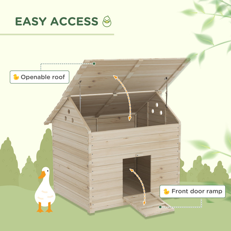 Wooden Duck House Poultry Coop for 2-4 Ducks with Openable Roof and Raised Feet by PawHut
