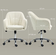 Beige Velvet Office Swivel Chair With Padded Seat And Adjustable Height For Home Desk