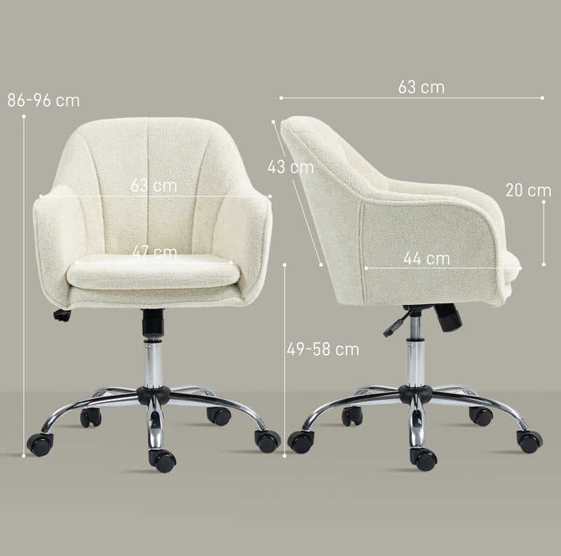 Beige Velvet Office Swivel Chair With Padded Seat And Adjustable Height For Home Desk