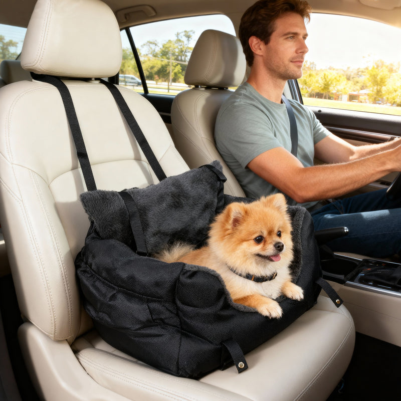 Dog Car Seat For Small Dogs With Safety Leash And Washable Cover For Travel, Black