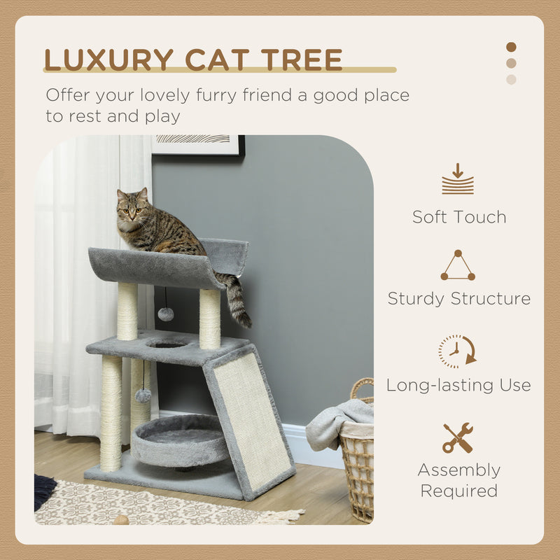 Tall Cat Tree Tower with Scratching Posts Bed Perch and Toy for Indoor Cats Light Grey