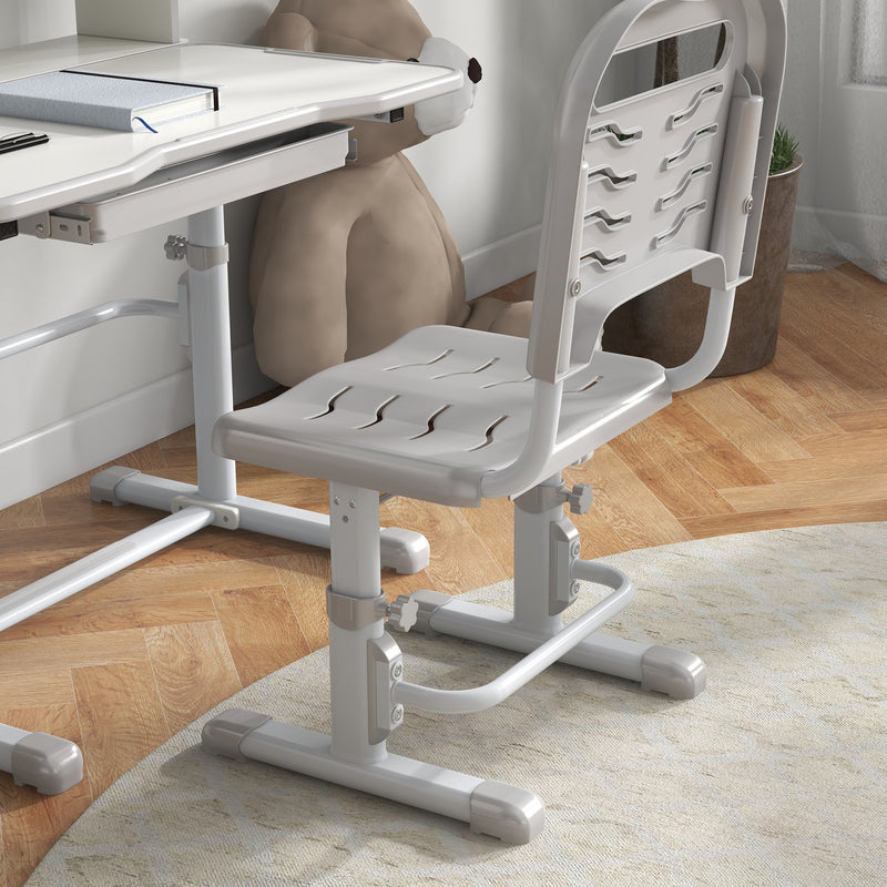 Height Adjustable Kids Study Desk and Chair Set With Storage for Homework Time, Grey