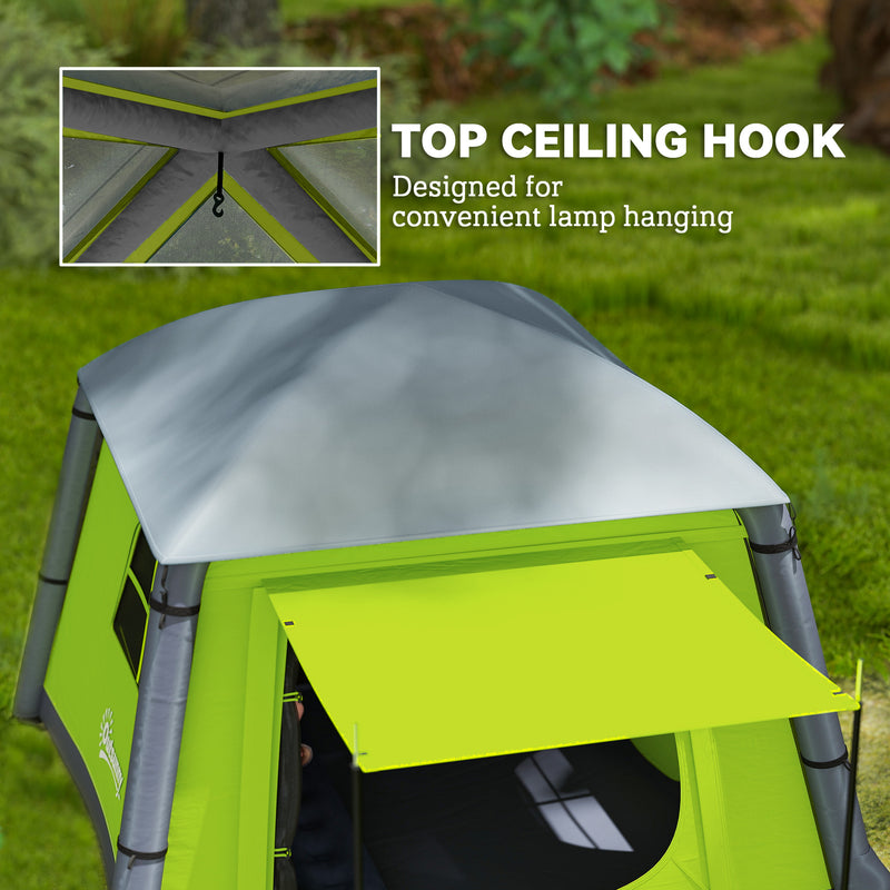 Inflatable 2 Person Camping Tent Quick Setup Waterproof Shelter With Mesh Windows Green