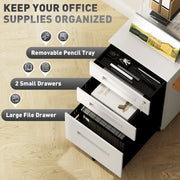 White Metal Mobile Filing Cabinet with Lockable 3 Drawers and Wheels for Home Office by Vinsetto