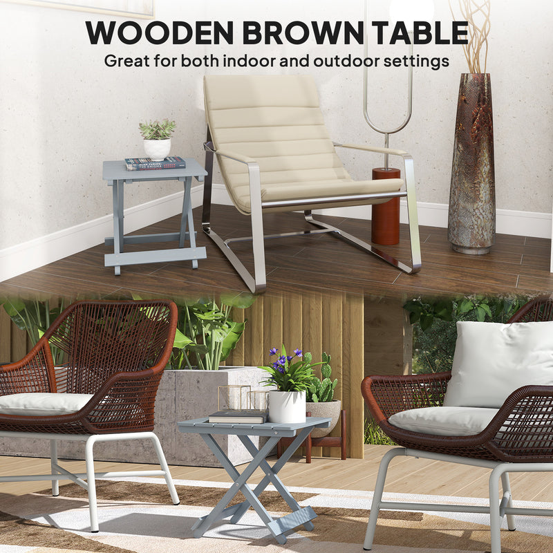 Foldable Wooden Garden Side Table for Outdoor or Indoor Use Slatted Top Light Grey Outsunny