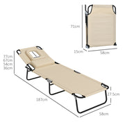 Set of 2 Folding Sun Loungers with Face Hole and Adjustable Backrest for Garden Use , Beige Outsunny