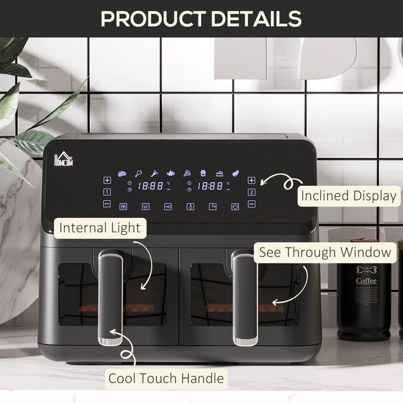 Dual Basket Air Fryer Oven 8L with Digital Display for Healthy Cooking 2500W Silver