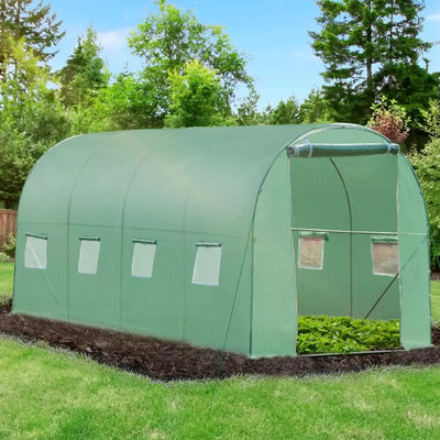 Walk In Polytunnel Greenhouse, Zip Door, 8 Windows, 4x2m Outsunny