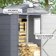Close-up of the gable air vent and the built-in side window on the shed