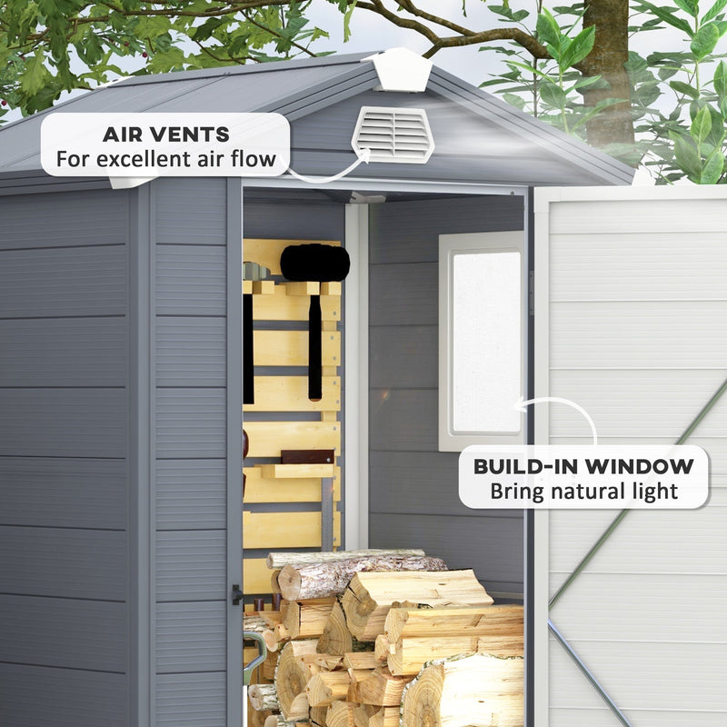Close-up of the gable air vent and the built-in side window on the shed