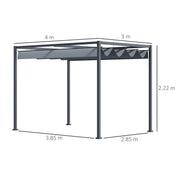 3m x 4m Grey Pergola With Retractable Roof Outsunny