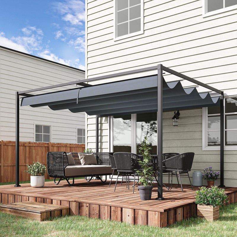 3m x 4m Grey Pergola With Retractable Roof Outsunny