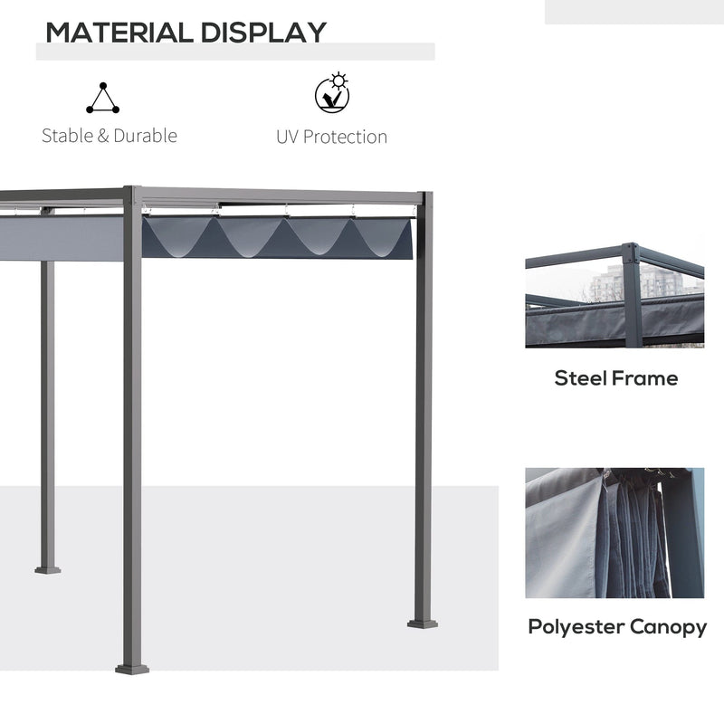 3m x 4m Grey Pergola With Retractable Roof Outsunny