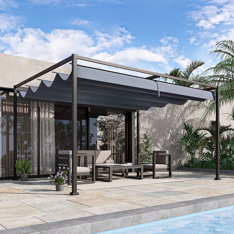 3m x 4m Grey Pergola With Retractable Roof Outsunny