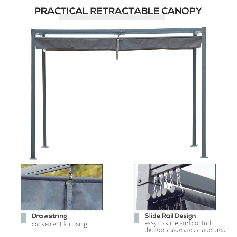 3m x 4m Grey Pergola With Retractable Roof Outsunny