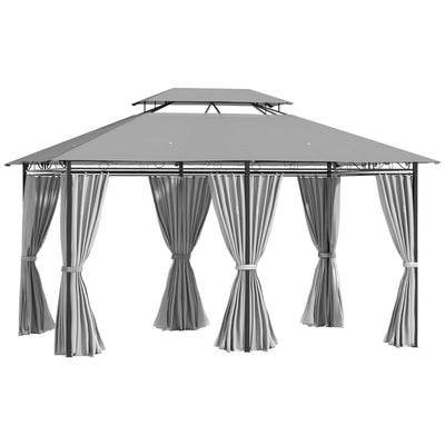 4x3m Metal Gazebo with Curtains, 2 Tier Roof, Dark Grey Outsunny