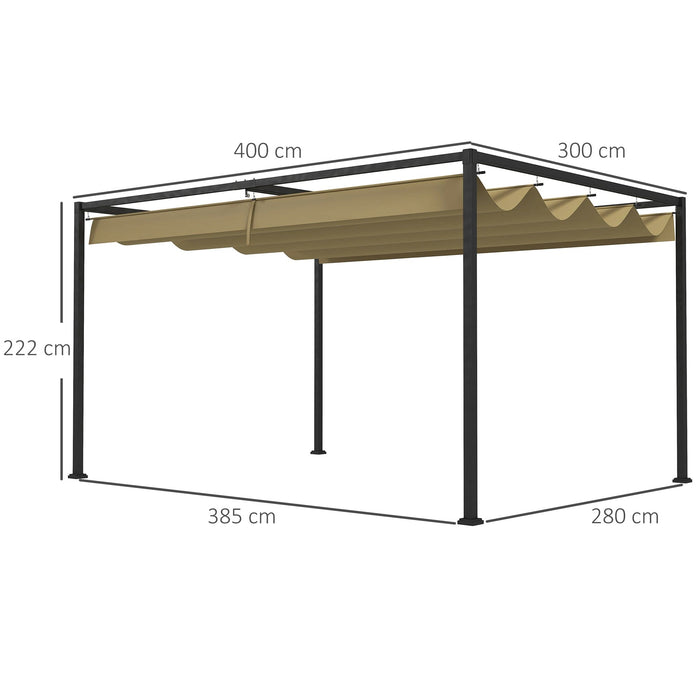 4x3m Metal Pergola With Retractable Roof, Khaki