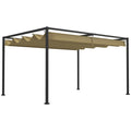 4x3m Metal Pergola With Retractable Roof, Khaki Outsunny