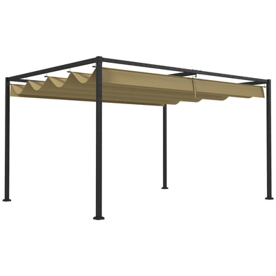 4x3m Metal Pergola With Retractable Roof, Khaki Outsunny