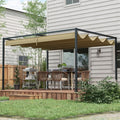 4x3m Metal Pergola With Retractable Roof, Khaki Outsunny